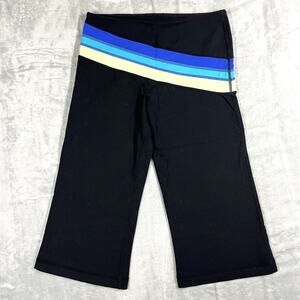 Lululemon Size 4 Cropped 16” Flare Black Blue Colorblock Stripe Yoga Pants Crop